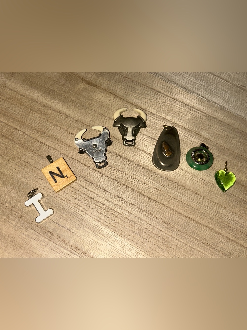 Vintage Pendants Dainty Heart Glass Charm Scrabble Initial Praying Lot of 5